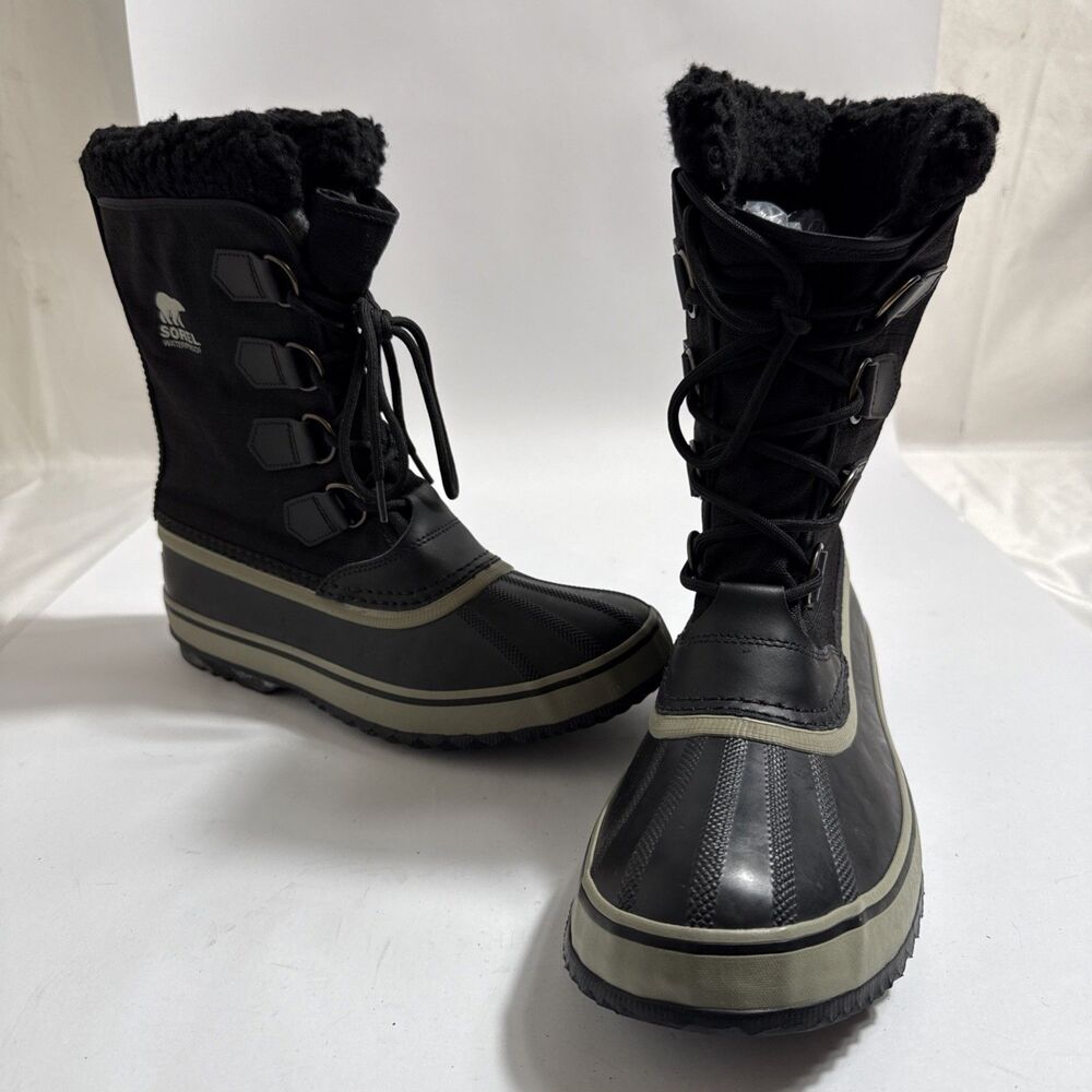 Sorel Waterproof Duck Boots Mens Size 9 Black Faux Fur Lined